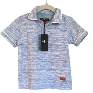 7 For All Mankind Light Blue White Polo - Kids Short Sleeve